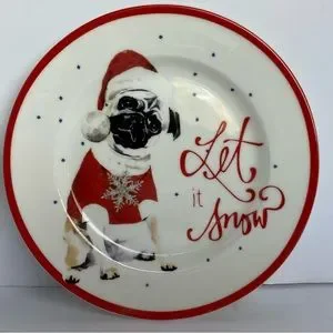 Ciroa Dining Dog Christmas Plates Set Of Appetizers Ceramic
